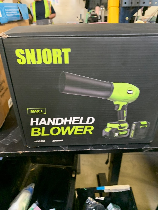 Photo 1 of SNJORT Leaf Blower Cordless with Battery and Charger, 980,000 RPM, Extended Nozzle, Lightweight Handheld Design,Blower for Lawn Care,Birthday Gifts for Men Dad Husband(Moss Green)