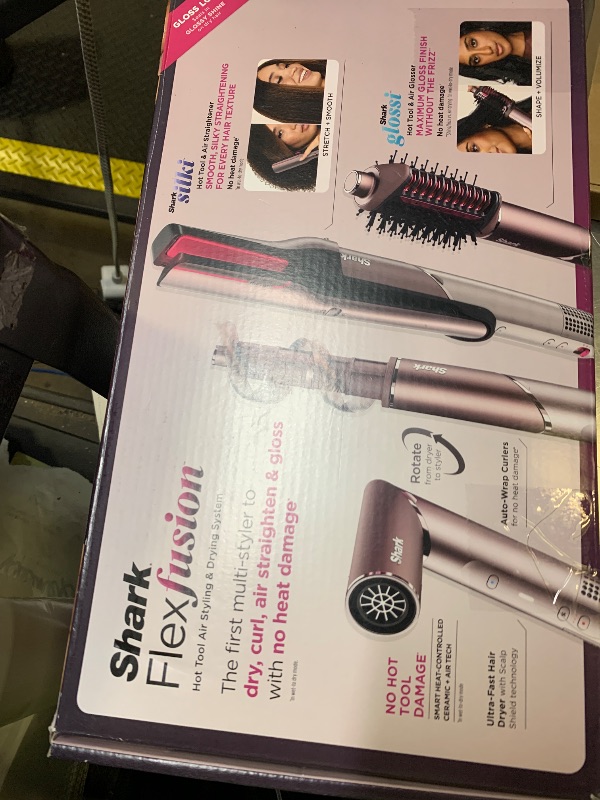 Photo 1 of Shark FlexFusion Hair Straightener & Powerful Hair Dryer with Fusion Hair Brush, Ceramic Air Styler with Auto-Wrap Curlers & Concentrator, Ceramic Plates, Cosmic Blush HD641S