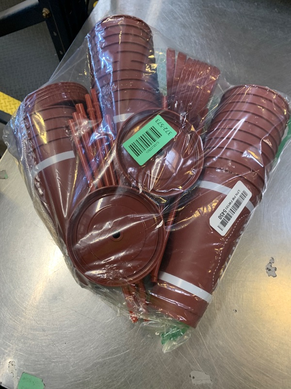 Photo 1 of Pickmesh 24 Pcs Plastic Cups with Lid and Straw Bulk 24oz Reusable Plastic Tumblers Sports Drinking Cups Decorations Birthday Party Favors Gift for Team Supplies (Football)