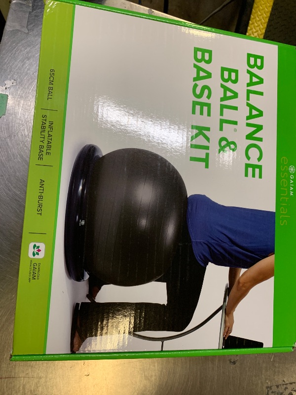 Photo 1 of Gaiam Essentials Balance Ball & Base Kit, 65cm Yoga Ball Chair, Exercise Ball with Inflatable Ring Base for Home or Office Desk, Includes Air Pump, Black