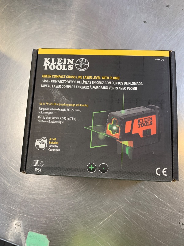 Photo 1 of Klein Tools 93MCLPG Compact Self-Leveling Laser Level with Plumb Spot, Bright Green Cross Line, 75-Foot Range, Laser Class 2, Power Output <1mW, Magnetic Mount