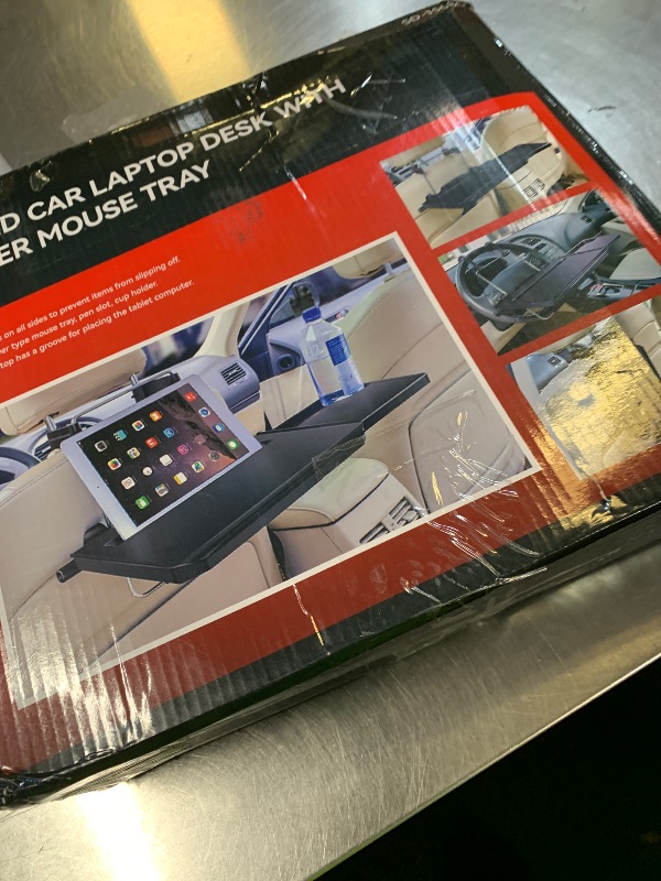 Photo 1 of 2 in 1 Car Steering Wheel Tray / Back Seat Headrest Tray for Eating Food Drink and Writing Laptop Work, XERGUR Black Car Desk