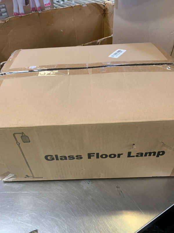 Photo 1 of ?Upgraded? Dimmable Glass Floor Lamp for Living Room, Modern Gold Standing Lamp with Clear Ribbed Glass Lampshade & Knob Dimmer, Arc Tall Lamp for Bedroom Office Reading Room, 2700K Led Bulb Included