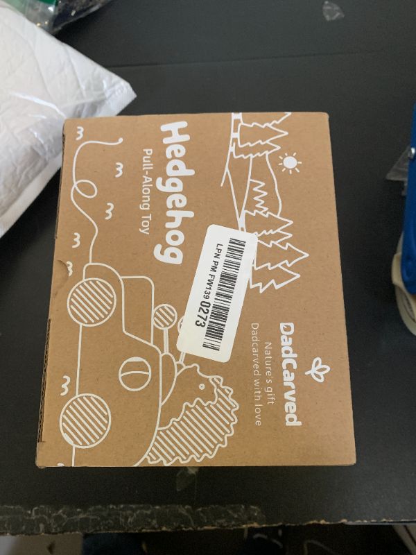 Photo 1 of DadCarved Hedgehog Pull-Along Toy | Musical Wooden Pull Toy with Wooden Grip Ring | Natural Drumming Sound for Toddlers 1.5+ Years