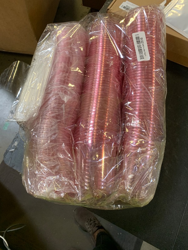 Photo 1 of 100 Sets 12oz Disposable Stemless Plastic Cups with Strawless Sip Lids, Clear PET Coffee Cups for Iced Coffee, Smoothies, Cold Drinks, Halloween, Christmas, Party and Drink Shop Supplies (Pink (12oz))