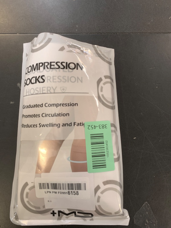Photo 1 of +MD 2 Pairs Compression Socks for Women & Men Grade 20-30 mmHg, Open-Toe knee High Stocking, Support for edema, Varicose Veins, Nude/ Black, Large