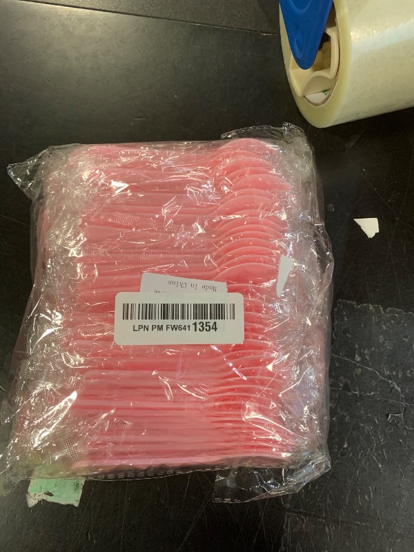 Photo 1 of 100PCS Disposable Sporks, Individually Packaged Plastic Spork for Cakes, Desserts, Ice Cream, Bread, Fork Spoon for Party, Wedding, Picnics, Buffet (Pink)