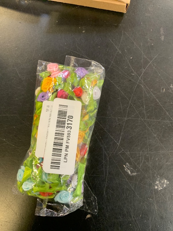 Photo 1 of 100 Pcs Mini Ribbon Rose Flower Ornament, Satin Fabric Rose Buds with Leaves, Mixed Color Roses Sewing Appliques for Jacket Skirt Decor Trim and bellishments?Multicolor?