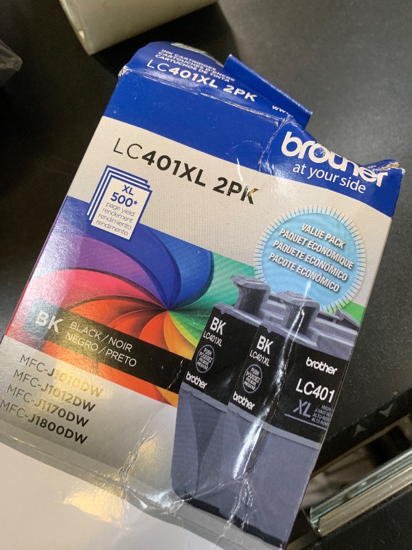 Photo 1 of Brother Genuine LC401XL 2PK High Yield 2-Pack Black Ink Cartridges