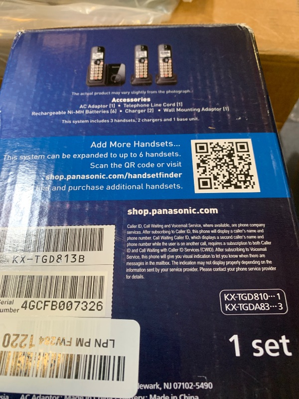 Photo 1 of Panasonic Cordless Phone with Advanced Call Block, Bilingual Caller ID and Easy to Read Large High-Contrast Display, Expandable System with 3 Handsets - KX-TGD813B (Black)