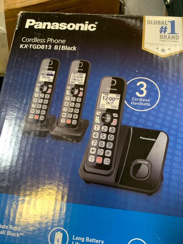 Photo 1 of Panasonic Cordless Phone with Advanced Call Block, Bilingual Caller ID and Easy to Read Large High-Contrast Display, Expandable System with 3 Handsets - KX-TGD813B (Black)