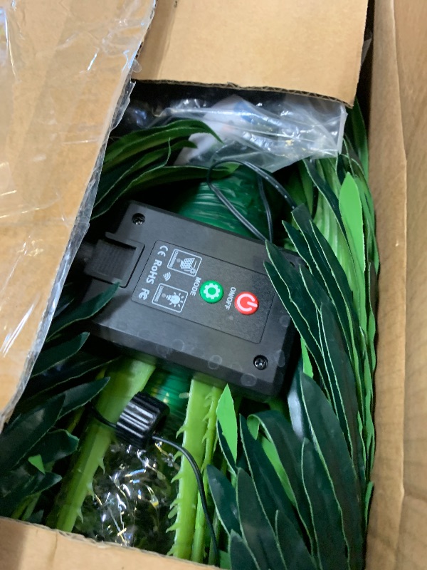 Photo 1 of 4 Pack Artificial Plants Outdoor with Solar Light 25" Prelit Christmas Tree with Spike Pathway Light with 8 Lighting Modes for Xmas Decoration Yard Patio Garden Walkway Sidewalks Landscape- Palm Tree