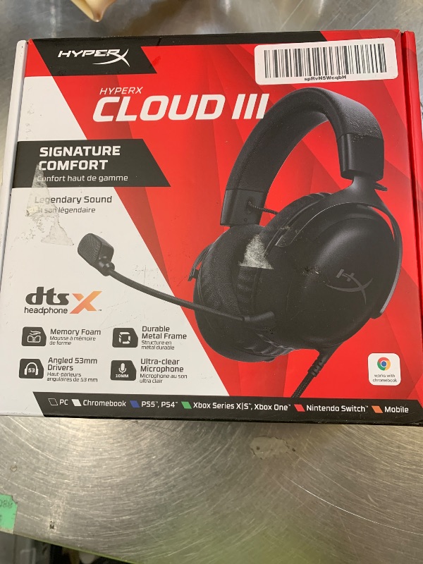 Photo 1 of HyperX Cloud III – Wired Gaming Headset, PC, PS5, Xbox Series X|S, Angled 53mm Drivers, DTS Spatial Audio, Memory Foam, Durable Frame, Ultra-Clear 10mm Mic, USB-C, USB-A, 3.5mm – Black