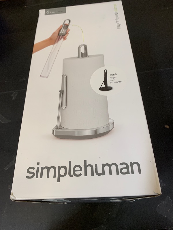 Photo 1 of simplehuman Standing Paper Towel Holder with Spray Pump, Black Stainless Steel