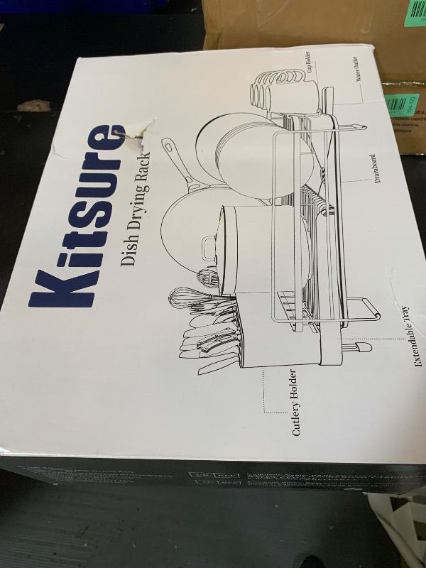 Photo 1 of Kitsure Large Dish Drying Rack - Extendable Dish Rack, Multifunctional Dish Rack for Kitchen Counter, Anti-Rust Dish Drainers with Cutlery & Cup Holders 19.2"-26.7" L x 12.9" W, Black