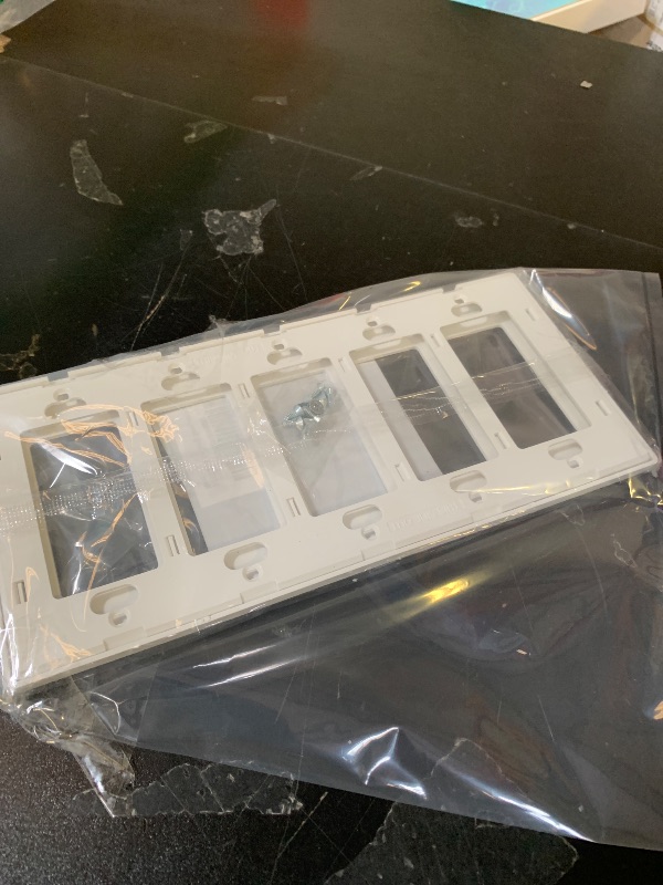 Photo 1 of 1 Pack BESTTEN 5-Gang Screwless Wall Plate, Decorator Outlet Cover, USWP4 Glossy Off White, Decor Face Plate for Light Switch, Dimmer, GFCI, USB Receptacle, H4.69” x W10.18”, ETL Listed