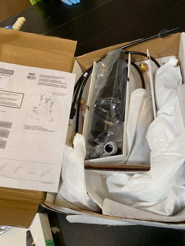 Photo 1 of Delta Nicoli Matte Black Bathroom Faucet 3 Hole, 8 Inch Widespread Bathroom Sink Faucet for Vanity, Push-Pop Drain Assembly, Matte Black 35749LF-BL