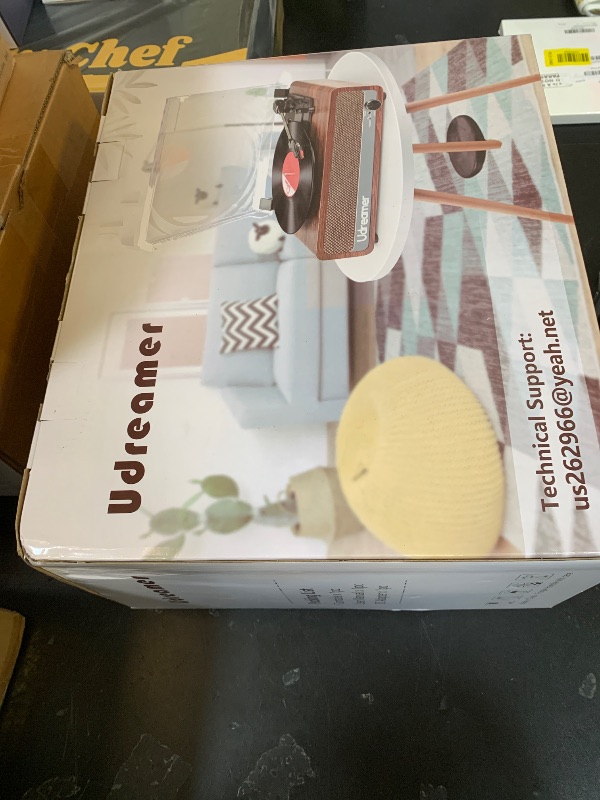 Photo 1 of Vinyl Record Player with Speakers,3 Speed Turntable with Bluetooth, Aux, Headphone Jack, RCA Output and Auto Stop,Mirror Vintage Wooden Walnut