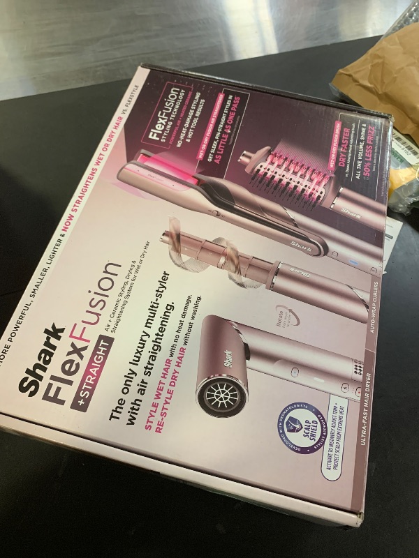 Photo 1 of Shark FlexFusion Hair Straightener & Powerful Hair Dryer with Fusion Hair Brush, Ceramic Air Styler with Auto-Wrap Curlers & Concentrator, Ceramic Plates, Cosmic Blush HD641S