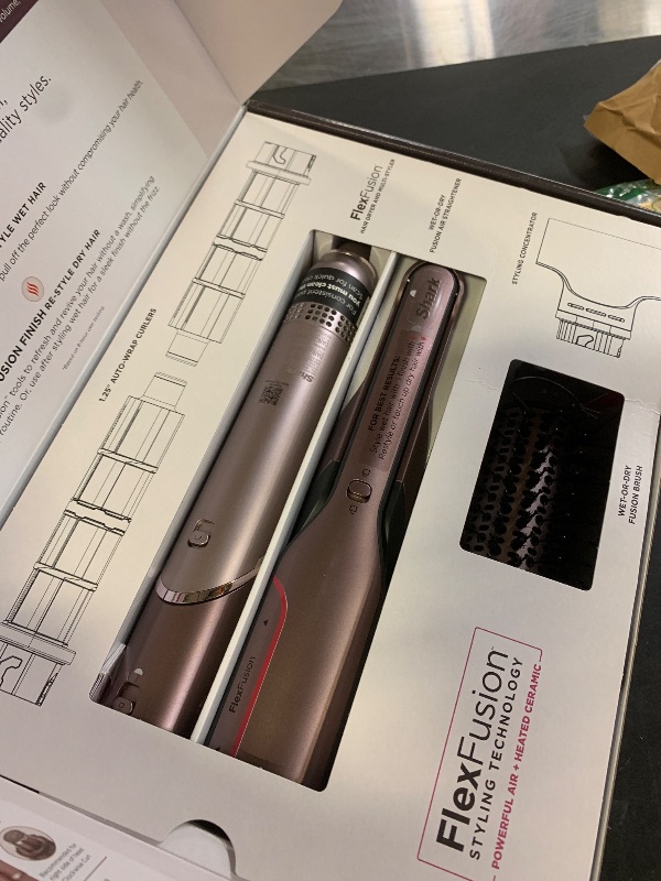 Photo 1 of Shark FlexFusion Hair Straightener & Powerful Hair Dryer with Fusion Hair Brush, Ceramic Air Styler with Auto-Wrap Curlers & Concentrator, Ceramic Plates, Cosmic Blush HD641S