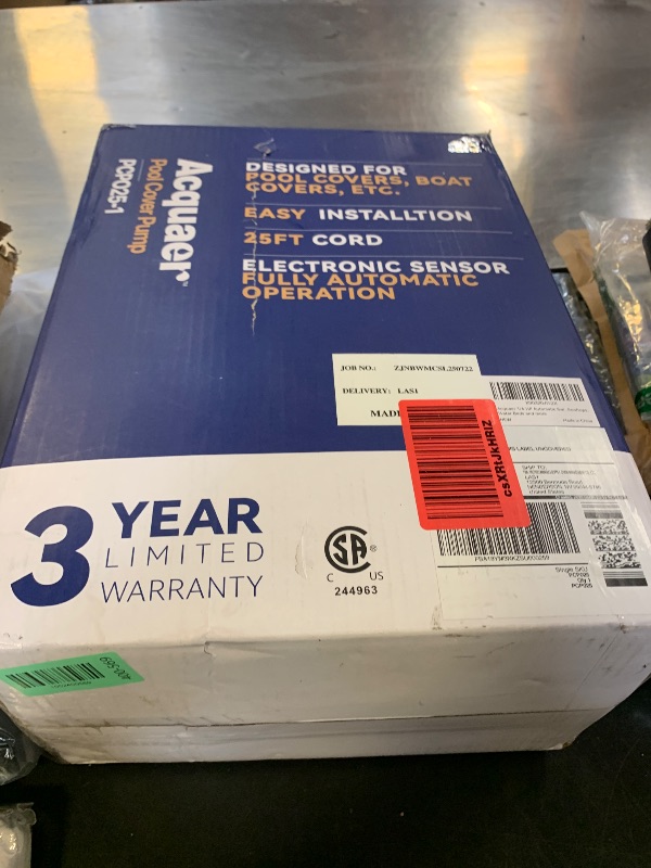Photo 1 of Acquaer 1/4 HP Automatic Swimming Pool Cover Pump, 2250 GPH Submersible Sump Pump with 3/4” Check Valve Adapter & 25ft Power Cord, Water Removal for Pool, Hot Tubs, Rooftops, Water Beds and more