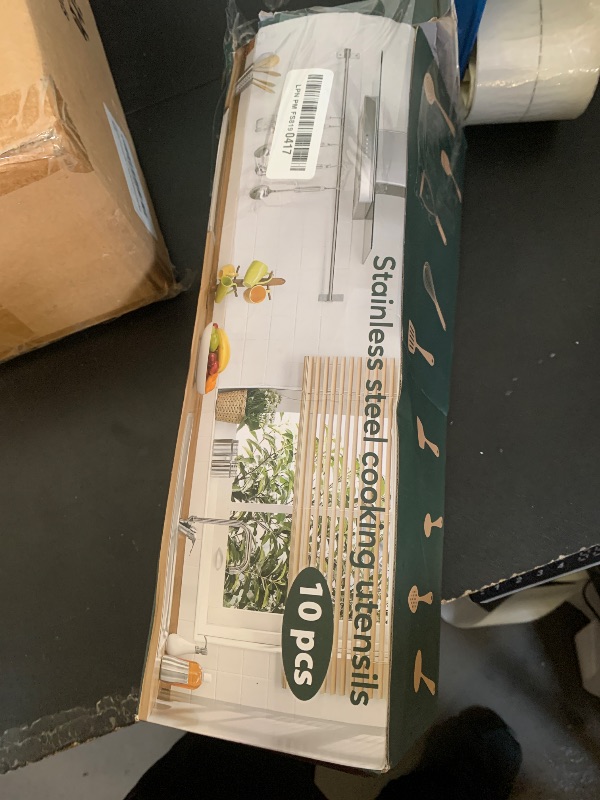 Photo 1 of 10 Pcs Cooking Utensils Set, Stainless Steel Kitchen Utensils, Heat Resistant Metal Kitchen Tools Include Solid & Slotted Spatula, Spoon, Ladle, Pasta Server,Potato Maseher,Egg Whisk,Meat Fork, Silver