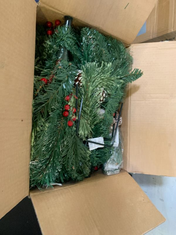 Photo 1 of Outdoor Christmas Tree 2 Pack 33" Christmas Urn Filler with 50 Warm&Colorful Lights, Artificial Xmas Tree 8 Modes Timer,Mixed Tips Pinecones Red Berries Battery Operated for Pathway Yard Porch Planter
