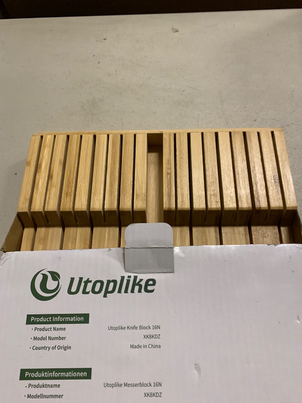 Photo 1 of Utoplike In-drawer Knife Block Bamboo Kitchen Knife Drawer Organizer Large, Handle Steak knife Holder without Knives, Fit for 16 Knives and 1 Sharpening Steel (Knives & Sharpening Not Included)
