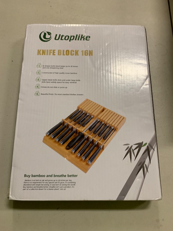 Photo 1 of Utoplike In-drawer Knife Block Bamboo Kitchen Knife Drawer Organizer Large, Handle Steak knife Holder without Knives, Fit for 16 Knives and 1 Sharpening Steel (Knives & Sharpening Not Included)