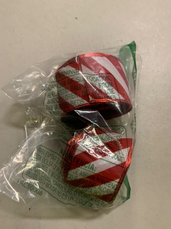 Photo 1 of 2 Rolls 2.5 Inch x 6 Yards Christmas Red and White Ribbon Christmas Candy Cane Wired Edge Ribbons DIY Craft for Xmas Tree Decorations Wreath Bows Making Gift Wrapping(Diagonal Stripes)