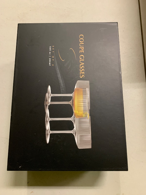 Photo 1 of 4 Pcs Coupe Glasses, Hand Blown 10 oz Cocktail Glasses, Ribbed Glasses, Gift Boxed Drinking Glass Set, Pefect Gift for Christmas, Espresso Martini, Manhattan, Wine, Champagne Martini Glasses Set of 4