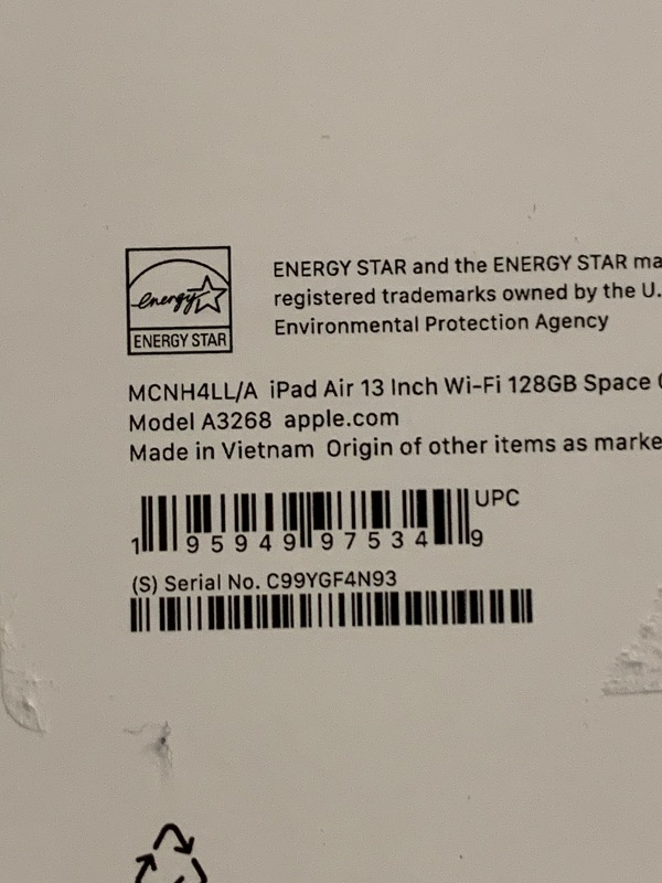 Photo 1 of Apple iPad Air 13-inch with M3 chip Built for Apple Intelligence, Liquid Retina Display, 128GB, 12MP Front/Back Camera, Wi-Fi 6E, Touch ID, All-Day Battery Life — Space Gray