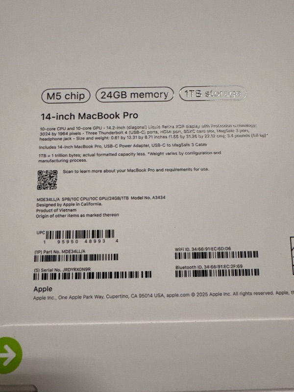 Photo 1 of Apple 2025 MacBook Pro Laptop with M5 chip with 10?core CPU and 10?core GPU: Built for Apple Intelligence, 14.2-inch Liquid Retina XDR Display, 24GB Unified Memory, 1TB SSD Storage; Space Black