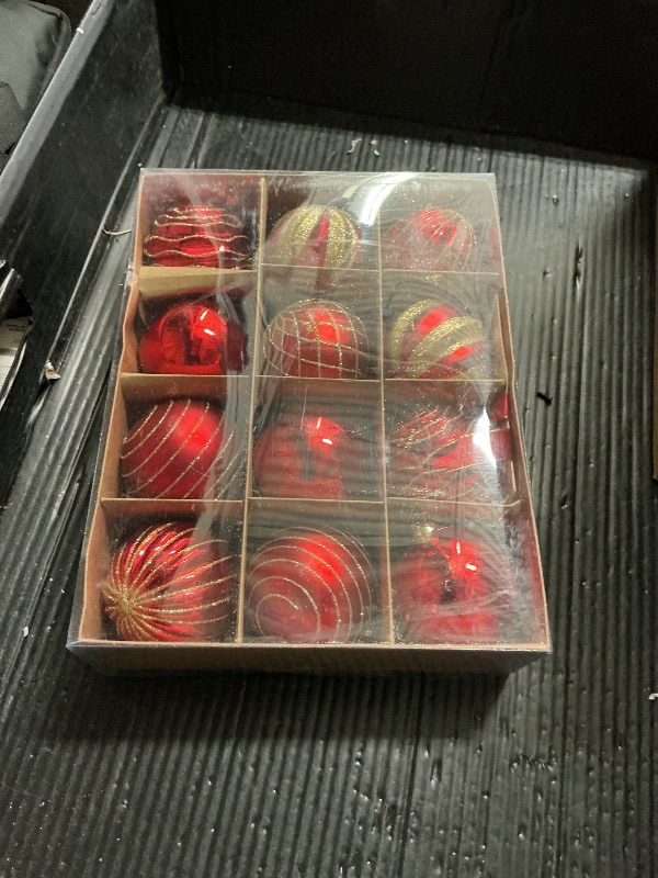 Photo 1 of 12PCS Red Gold Christmas Ball Ornaments, 3.15" Large Shatterproof Plastic Hand-Painted Glitter Xmas Tree Decorations (Red & Gold)