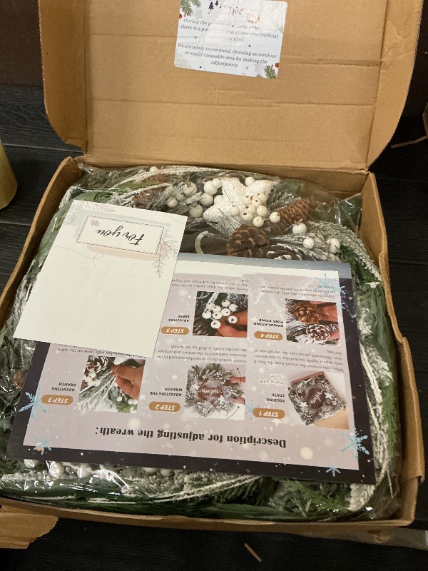 Photo 1 of 24 Inch Winter Wreaths for Front Door Outside- Pinkpuii Artificial Outdoor Christmas Wreath with Pinecones,White Berries and Welcome Sign,Xmas Holiday Winter Decorations for Home Farmhuse Door Decor