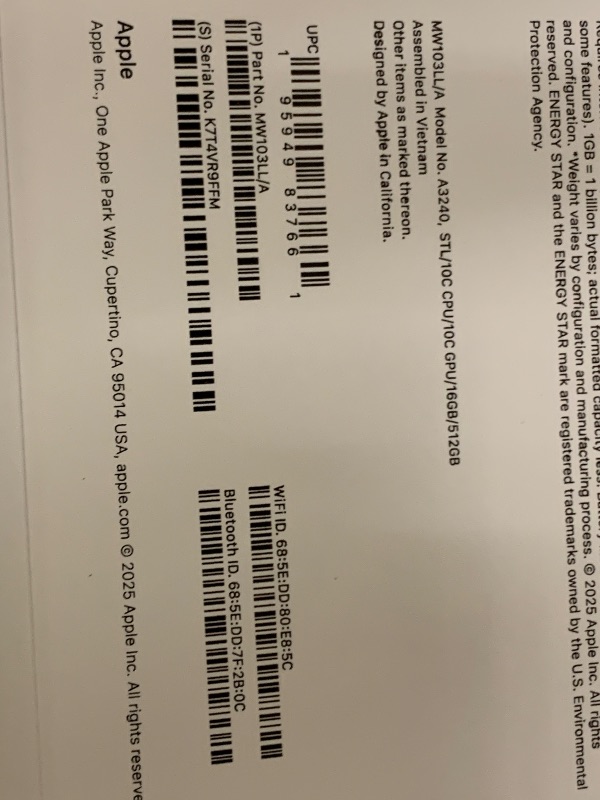 Photo 1 of Apple 2025 MacBook Air 13-inch Laptop with M4 chip: Built for Apple Intelligence, 13.6-inch Liquid Retina Display, 16GB Unified Memory, 512GB SSD Storage, 12MP Center Stage Camera, Touch ID; Starlight