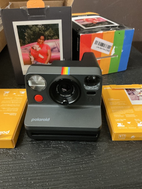 Photo 1 of Polaroid Now 3rd Generation I-Type Instant Camera + Film Bundle - Now Black Camera + 16 Color Photos (6560)