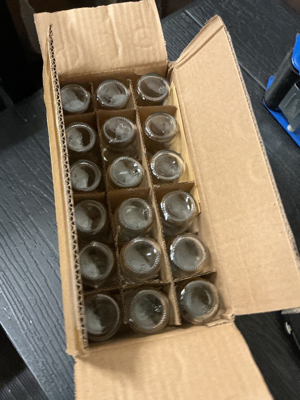 Photo 1 of 18 Pack, 2 oz Small Clear Glass Bottles w/ Lid & 4 Stainless Steel Funnels - 60ml Boston Sample Bottles - Mini Travel Essential or Decorative Bottles for Potion, Juice, Wellness, Ginger Shots, Whiskey