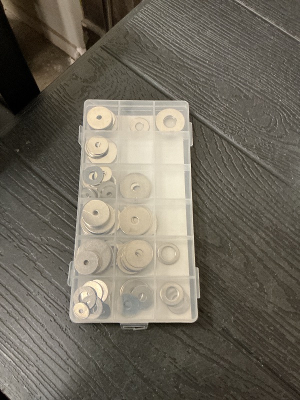 Photo 1 of 108-Piece, 18 Size, Stainless Steel Flat Washers Assortment Kit, Metal Screw Washers Set for Bolts, Industrial, Covering M3, M4, M5, M6, M8, M10, M12