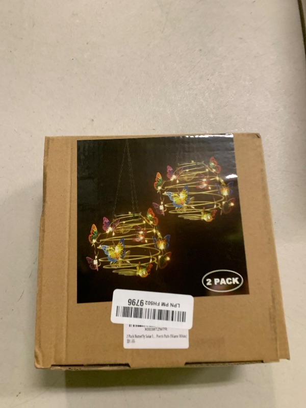 Photo 1 of 2 Pack Butterfly Solar Lights Outdoor Hanging Lantern with Handle, Solar Powered Butterflies Garden Decor for Outside Patio Yard Porch Pathway Butterfly Gifts for Women (Warm White LED Lights)