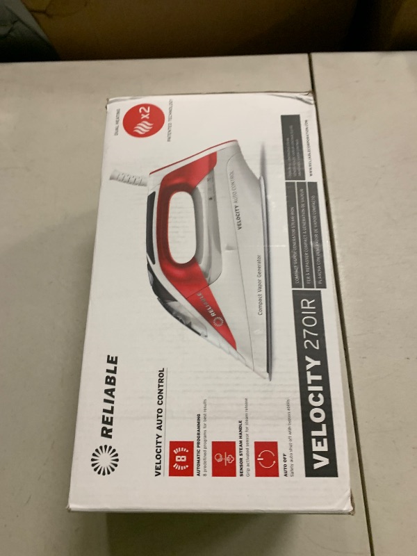 Photo 1 of Reliable Velocity 270IR Steam Iron - Auto Control Compact Vapor Generator with Sensor Technology, Patented Technology for Continuous Steam, Zero Leaks, Perfect Temperature, 8 Programmable Heat Setting