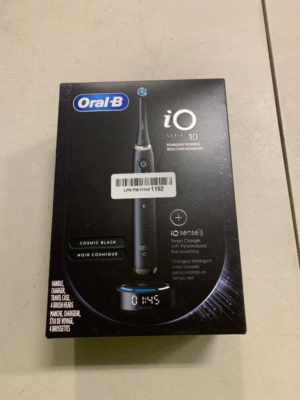 Photo 1 of Oral-B iO Series 10 Rechargeable Electric Toothbrush with Visible Pressure Sensor to Protect Gums, 2 Min Timer, 7 Cleaning Settings, 4 Replacement Toothbrush Heads, and Charging Travel Case, Black