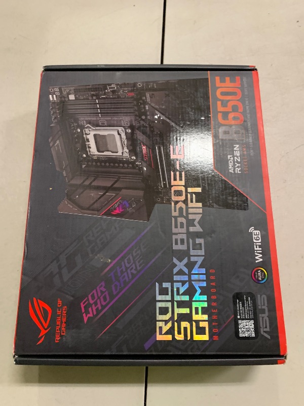 Photo 1 of ASUS ROG Strix B650E-E Gaming WiFi AMD B650 AM5 Ryzen™ Desktop 9000 8000 & 7000 ATX Motherboard, 16+2 Power Stages, DDR5, 3X M.2 Slot, PCIe® 5.0, WiFi 6E, 2.5G LAN, USB 3.2 Gen 2x2 Type-C®, Aura Sync
