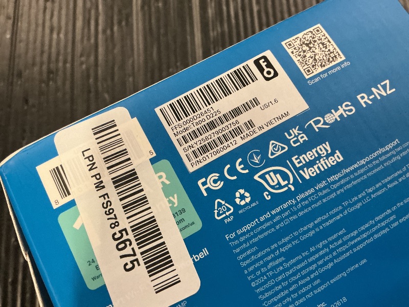 Photo 1 of Tapo 2K+ Wired or Battery Powered Smart Video Doorbell with Chime - 180° Field of View, Person/Vehicle/Package Detection, Ring Call, 2-Way Audio, Subscription-Free Local Storage or Optional Cloud,D225