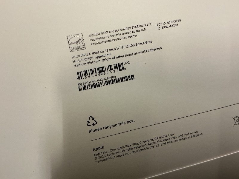 Photo 1 of Apple iPad Air 13-inch with M3 chip Built for Apple Intelligence, Liquid Retina Display, 128GB, 12MP Front/Back Camera, Wi-Fi 6E, Touch ID, All-Day Battery Life — Space Gray