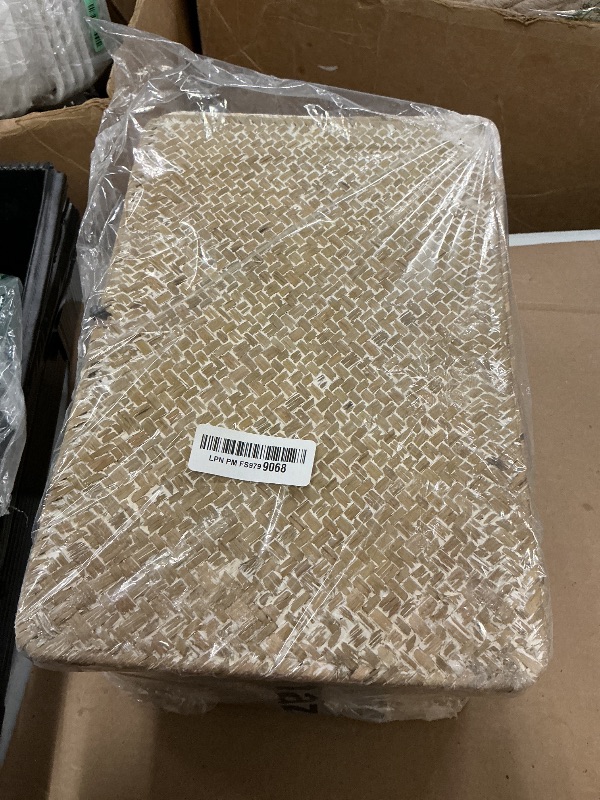 Photo 1 of 4 Pack, Wicker Baskets with Lids, Nautral Seagrass Storage Baskets, Wicker Storage Baskets for Organizing, Rustic Rectangular Storage Basket, Rattan Storage Organizer for Shelf Whitewash