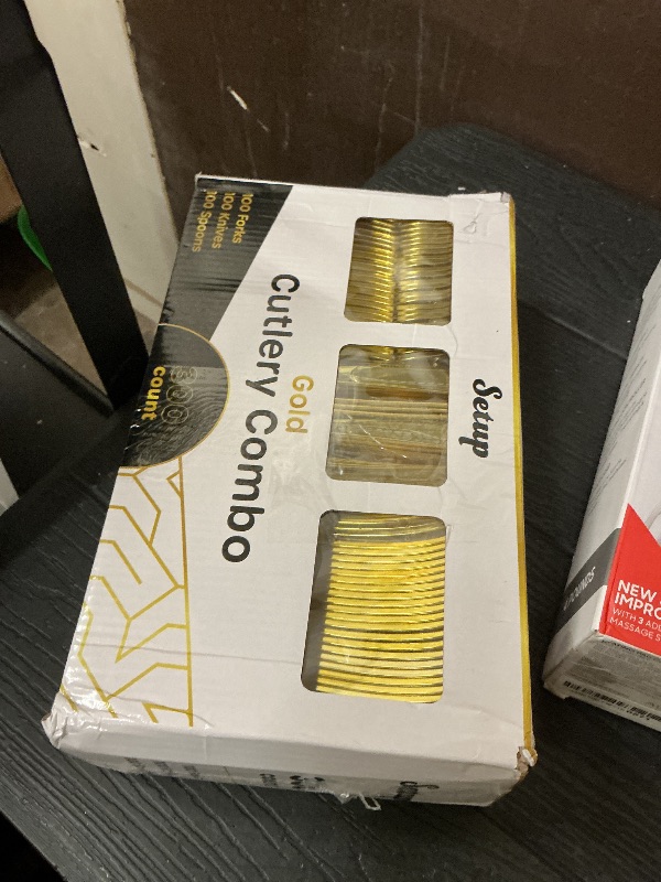 Photo 1 of SETUP [300 Count] Disposable Silverware, Gold Combo Cutlery - 100 Forks, 100 Spoons, 100 Knives - Heavy Duty, and Durable Gold Plastic Silverware Set Great for Parties, Events and Everyday use