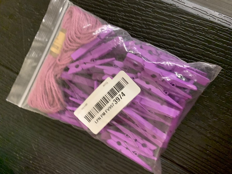 Photo 1 of 1.9" Small Wooden Clothes Pins Baby Shower Light Purple Mini Clips Photo Holder Hanging Crafts Clothespin Pack 50 with Clothesline