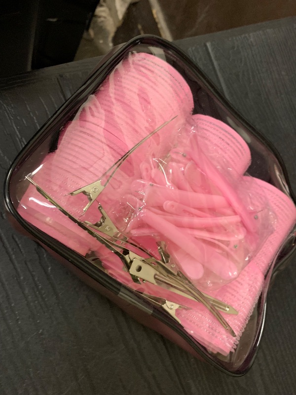 Photo 1 of 4 Sizes Self-Grip Hair Rollers Set for Long, Short Hair and Bangs - 50 Pcs with Clips (25mm, 36mm, 48mm, 60mm), Pink