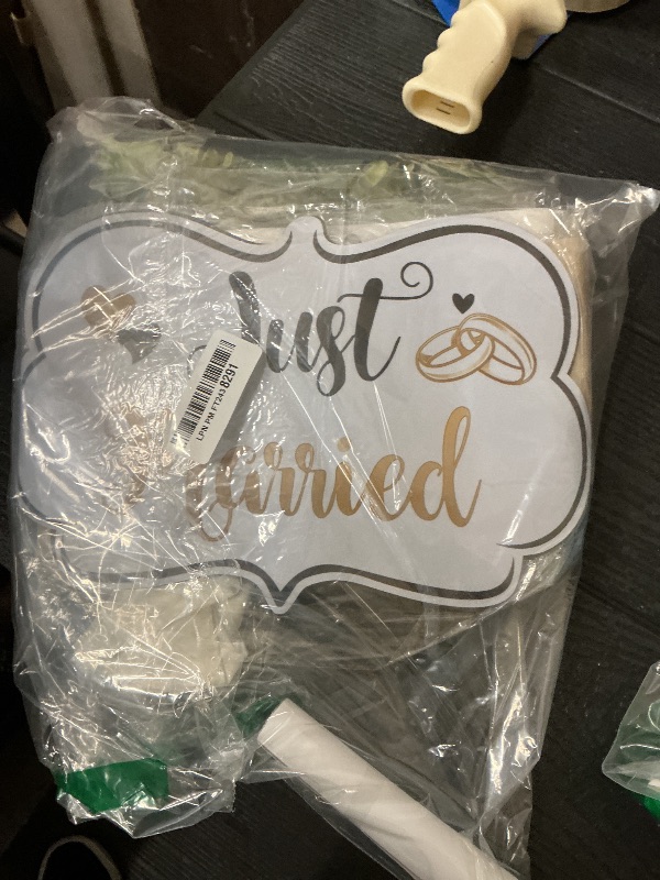 Photo 1 of 33 Pc Just Married Car Decorations – Wedding Reception & Ceremony Decor – Banners, Stickers & Balloons – Elegant Reusable Wedding Car Kit – Weather-Resistant & Easy to Apply – No Residue